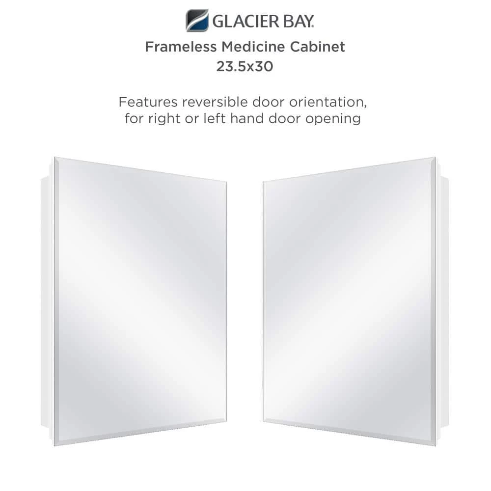 Glacier Bay 23-5/8 in. x 30 in. Recessed or Surface Mount Beveled Frameless Medicine Cabinet with Mirror 7 Glacier Bay 23-5/8 in. x 30 in. Recessed or Surface Mount Beveled Frameless Medicine Cabinet with Mirror - Image 5