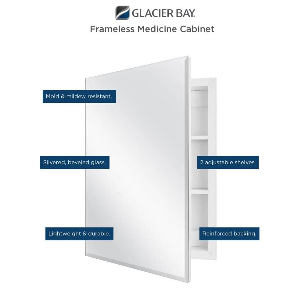 Glacier Bay 23-5/8 in. x 30 in. Recessed or Surface Mount Beveled Frameless Medicine Cabinet with Mirror 8 Glacier Bay 23-5/8 in. x 30 in. Recessed or Surface Mount Beveled Frameless Medicine Cabinet with Mirror - Image 6