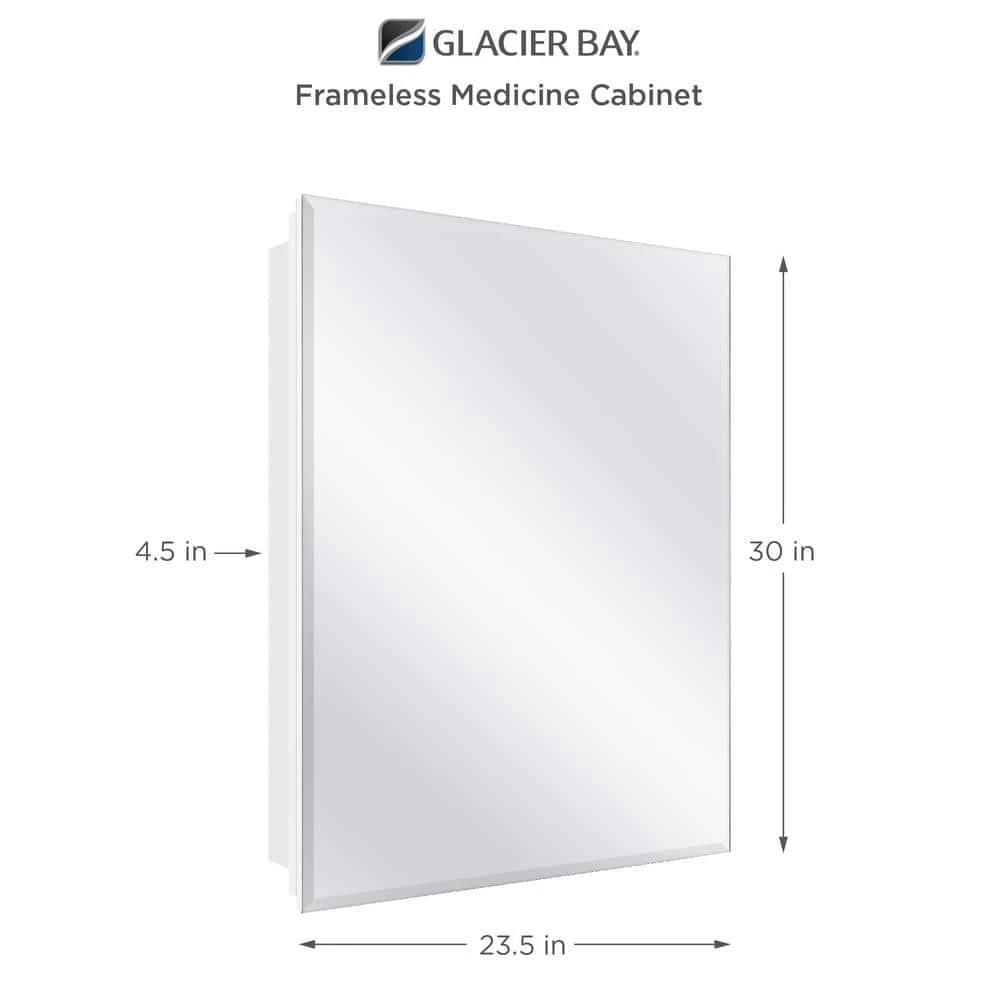 Glacier Bay 23-5/8 in. x 30 in. Recessed or Surface Mount Beveled Frameless Medicine Cabinet with Mirror 6 Glacier Bay 23-5/8 in. x 30 in. Recessed or Surface Mount Beveled Frameless Medicine Cabinet with Mirror - Image 4