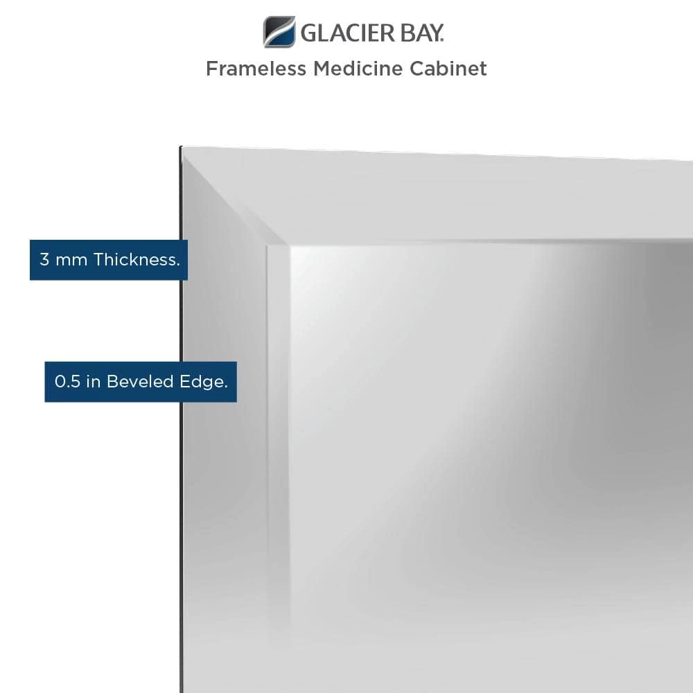 Glacier Bay 23-5/8 in. x 30 in. Recessed or Surface Mount Beveled Frameless Medicine Cabinet with Mirror 9 Glacier Bay 23-5/8 in. x 30 in. Recessed or Surface Mount Beveled Frameless Medicine Cabinet with Mirror - Image 7