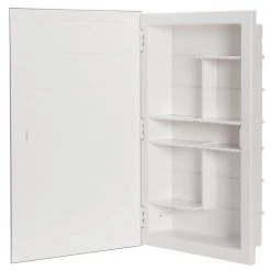 Glacier Bay Spacecab 16 in. x 26 in. x 3-1/2 in. Frameless Recessed 1-Door Medicine Cabinet with 6-Shelves and Beveled Edge Mirror -Makeup Mirrors Sales Store white glacier bay medicine cabinets with mirrors gb22 4f 1000