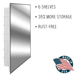 Glacier Bay Spacecab 16 in. x 26 in. x 3-1/2 in. Frameless Recessed 1-Door Medicine Cabinet with 6-Shelves and Beveled Edge Mirror