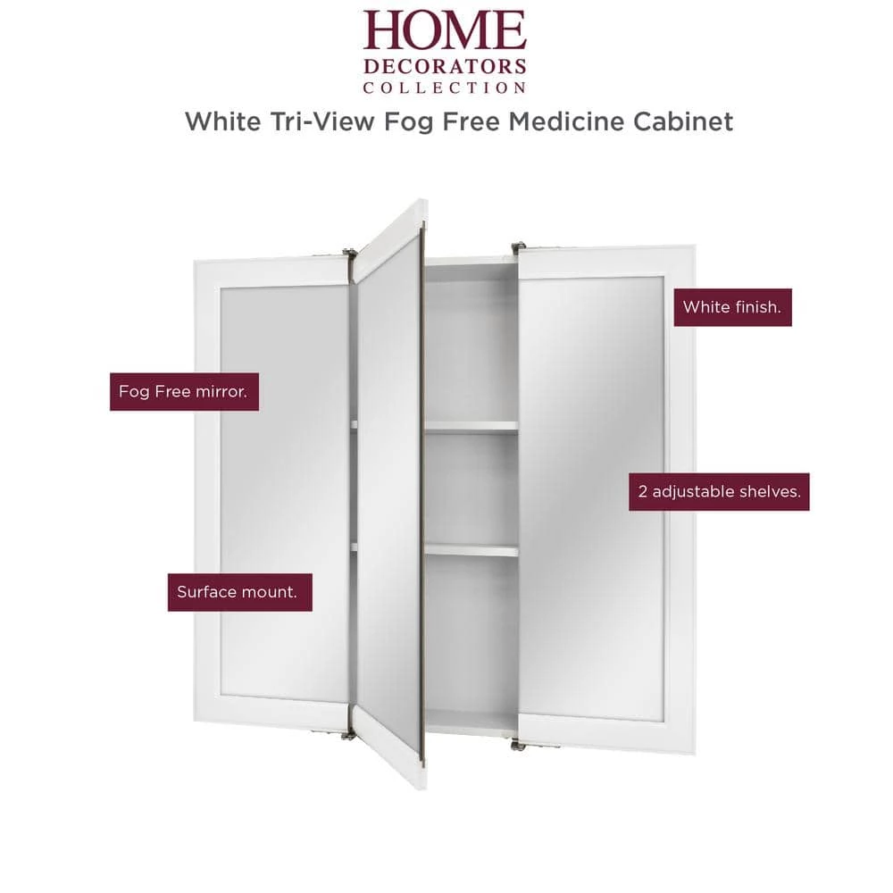 Home Decorators Collection 30 in. W x 29 in. H Fog Free White Framed Surface Mount Tri-View Bathroom Medicine Cabinet with Mirror 5 Home Decorators Collection 30 in. W x 29 in. H Fog Free White Framed Surface Mount Tri-View Bathroom Medicine Cabinet with Mirror - Image 3