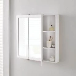 Home Decorators Collection 30 in. W x 29 in. H Fog Free Framed Surface-Mount Tri-View Bathroom Medicine Cabinet in White with Mirror 15 Home Decorators Collection 30 in. W x 29 in. H Fog Free Framed Surface-Mount Tri-View Bathroom Medicine Cabinet in White with Mirror -Makeup Mirrors Sales Store white home decorators collection medicine cabinets with mirrors 45393 4f 1000