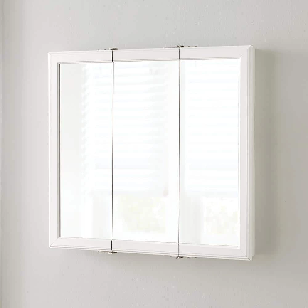 Home Decorators Collection 30 in. W x 29 in. H Fog Free Framed Surface-Mount Tri-View Bathroom Medicine Cabinet in White with Mirror 4 Home Decorators Collection 30 in. W x 29 in. H Fog Free Framed Surface-Mount Tri-View Bathroom Medicine Cabinet in White with Mirror - Image 2