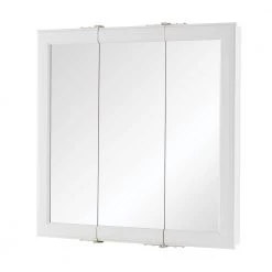 Home Decorators Collection 24-3/16 in. W x 24-3/16 in. H Fog Free Framed Surface-Mount Tri-View Bathroom Medicine Cabinet in White