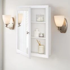 Home Decorators Collection 20-3/4 in. W x 25-3/4 in. H Fog Free Framed Recessed or Surface-Mount Bathroom Medicine Cabinet in White with Mirror -Makeup Mirrors Sales Store white home decorators collection medicine cabinets with mirrors 45409 4f 1000