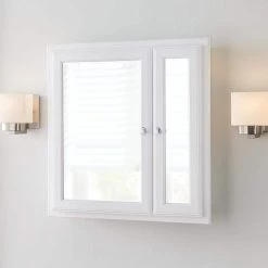 Home Decorators Collection 24-1/2 in. W x 25-3/4 in. H Fog Free Framed Recessed/Surface-Mount Bi-View Bathroom Medicine Cabinet in White w/ Mirror -Makeup Mirrors Sales Store white home decorators collection medicine cabinets with mirrors 45434 31 1000