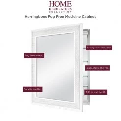 Home Decorators Collection 24 in. x 30 in. Fog Free Recessed or Surface Mount Herringbone Medicine Cabinet with Mirror -Makeup Mirrors Sales Store white home decorators collection medicine cabinets with mirrors 83011 1f 1000