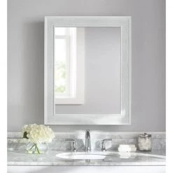 Home Decorators Collection 24 in. x 30 in. Fog Free Recessed or Surface Mount Herringbone Medicine Cabinet with Mirror -Makeup Mirrors Sales Store white home decorators collection medicine cabinets with mirrors 83011 31 1000