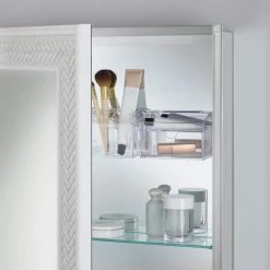 Home Decorators Collection 24 in. x 30 in. Fog Free Recessed or Surface Mount Herringbone Medicine Cabinet with Mirror -Makeup Mirrors Sales Store white home decorators collection medicine cabinets with mirrors 83011 fa 1000