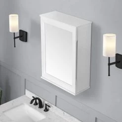 Home Decorators Collection Caville 24 in. W x 30 in. H Rectangular White Surface Mount Medicine Cabinet with Mirror -Makeup Mirrors Sales Store white home decorators collection medicine cabinets with mirrors caville mc w 44 1000