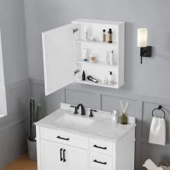 Home Decorators Collection Caville 24 in. W x 30 in. H Rectangular White Surface Mount Medicine Cabinet with Mirror -Makeup Mirrors Sales Store white home decorators collection medicine cabinets with mirrors caville mc w 4f 1000