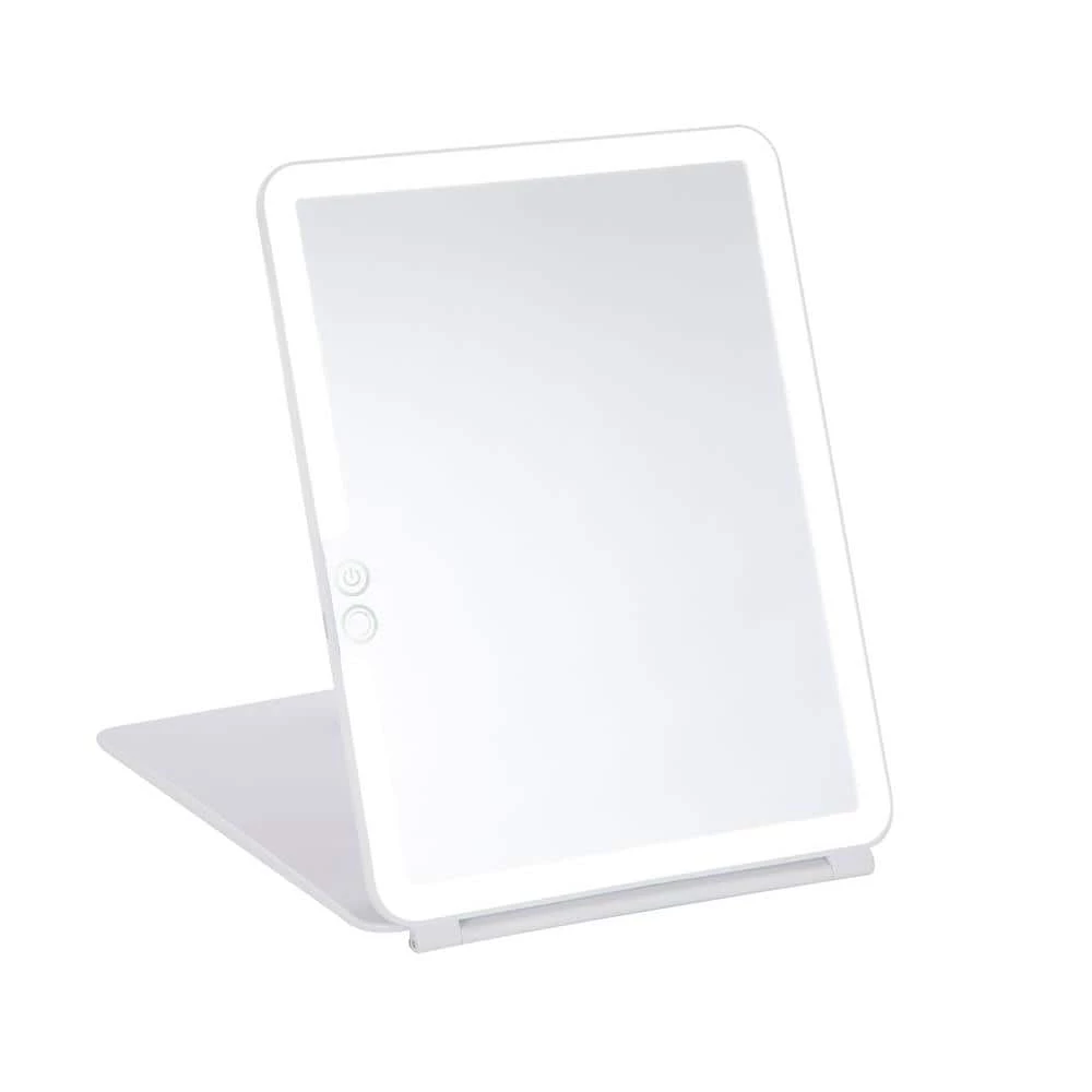 GloTech 7.7 in. x 11.5 in. x 1.2 in. Slim Pad LED Freestanding Bathroom Makeup Mirror in White 3 GloTech 7.7 in. x 11.5 in. x 1.2 in. Slim Pad LED Freestanding Bathroom Makeup Mirror in White