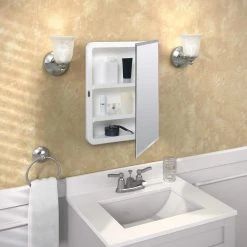 Glacier Bay 16 in. W x 20 in. H X 4 in. D Recessed or Surface Mount Frameless Beveled Bathroom Medicine Cabinet -Makeup Mirrors Sales Store white medicine cabinets with mirrors mp109 4f 1000