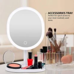 OVENTE 6 in. x 12 in. Surface-Mount Lighted Tabletop/Medicine Cabinet Makeup Mirror with 10x Mini Magnetic Mirror, White -Makeup Mirrors Sales Store white ovente makeup mirrors mot22w 1f 1000