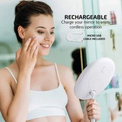 OVENTE 6 in. x 12 in. Surface-Mount Lighted Tabletop/Medicine Cabinet Makeup Mirror with 10x Mini Magnetic Mirror, White -Makeup Mirrors Sales Store white ovente makeup mirrors mot22w 44 1000