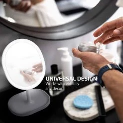 OVENTE 6 in. x 12 in. Surface-Mount Lighted Tabletop/Medicine Cabinet Makeup Mirror with 10x Mini Magnetic Mirror, White -Makeup Mirrors Sales Store white ovente makeup mirrors mot22w fa 1000