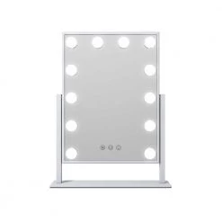 ProMounts 14 in. x 19 in. Hollywood Glam Lighted LED Touch Dimmable Tabletop Beauty Makeup Mirror in White