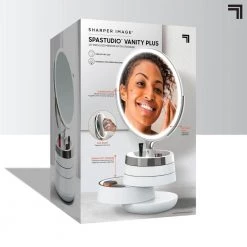 Sharper Image 10 in. x 22 in. Round LED Tabletop Bathroom Makeup Mirror with Storage -Makeup Mirrors Sales Store white sharper image makeup mirrors 1014512 1f 1000