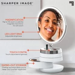 Sharper Image 10 in. x 22 in. Round LED Tabletop Bathroom Makeup Mirror with Storage -Makeup Mirrors Sales Store white sharper image makeup mirrors 1014512 40 1000