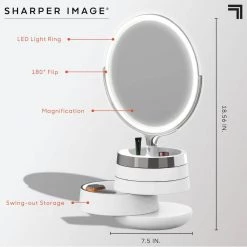 Sharper Image 10 in. x 22 in. Round LED Tabletop Bathroom Makeup Mirror with Storage -Makeup Mirrors Sales Store white sharper image makeup mirrors 1014512 4f 1000