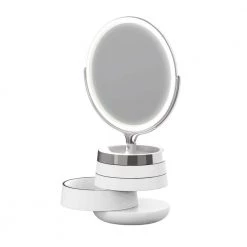 Sharper Image 10 in. x 22 in. Round LED Tabletop Bathroom Makeup Mirror with Storage
