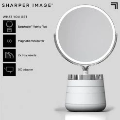 Sharper Image 10 in. x 22 in. Round LED Tabletop Bathroom Makeup Mirror with Storage -Makeup Mirrors Sales Store white sharper image makeup mirrors 1014512 c3 1000