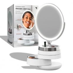 Sharper Image 10 in. x 22 in. Round LED Tabletop Bathroom Makeup Mirror with Storage -Makeup Mirrors Sales Store white sharper image makeup mirrors 1014512 fa 1000
