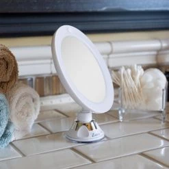 Zadro 7.75 in. L x 6.5 in. W LED Lighted Round Suction Cup Wall Mount 10X Magnification Beauty Makeup Mirror in White -Makeup Mirrors Sales Store white zadro makeup mirrors ledpsc110 4f 1000