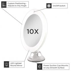 Zadro 7.75 in. L x 6.5 in. W LED Lighted Round Suction Cup Wall Mount 10X Magnification Beauty Makeup Mirror in White -Makeup Mirrors Sales Store white zadro makeup mirrors ledpsc110 c3 1000