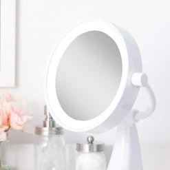 Zadro 17.5 in. L x 11 in. W Fluorescent Angle Adjustable Freestanding Bi-View 10X/1X Vanity Beauty Makeup Mirror in White -Makeup Mirrors Sales Store white zadro makeup mirrors max110 1d 1000