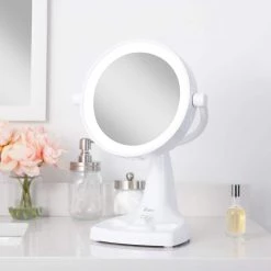 Zadro 17.5 in. L x 11 in. W Fluorescent Angle Adjustable Freestanding Bi-View 10X/1X Vanity Beauty Makeup Mirror in White -Makeup Mirrors Sales Store white zadro makeup mirrors max110 4f 1000