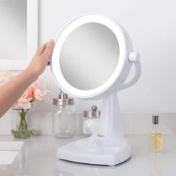 Zadro 17.5 in. L x 11 in. W Fluorescent Angle Adjustable Freestanding Bi-View 10X/1X Vanity Beauty Makeup Mirror in White -Makeup Mirrors Sales Store white zadro makeup mirrors max110 66 1000