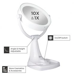 Zadro 17.5 in. L x 11 in. W Fluorescent Angle Adjustable Freestanding Bi-View 10X/1X Vanity Beauty Makeup Mirror in White -Makeup Mirrors Sales Store white zadro makeup mirrors max110 c3 1000